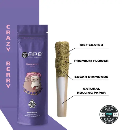 Ape (Crazy Berry) Mini Joint Infused+Kief (0.5G) infused pre-roll