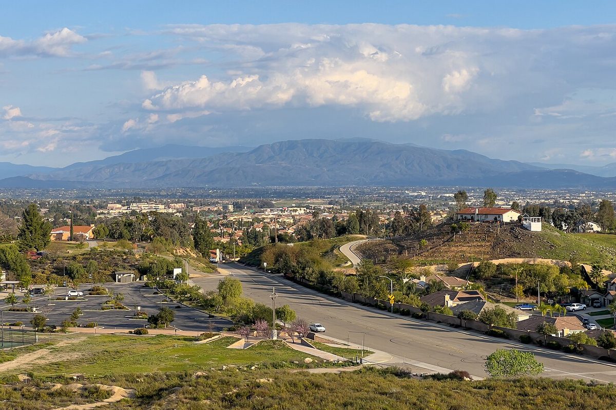 View over Murrieta, California, from Gateway Hill toward Palomar Mountain